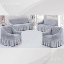 Чехол на трёхместный диван и два кресла(кресло шириной до метра) из хлопка с эластаном светлосерого цвета .